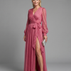 Meredith | Long Sleeve Wrap Sheer Flowing Maxi Dress