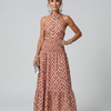 Amira | Cross Halter Geometric Print Cutout Midi Dress