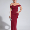 Wesel | Off Shoulder Fitted Silhouette Midi Dress