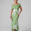Cosma | Off Shoulder Draped Neckline Midi Dress