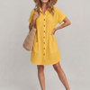Linon | Short Sleeve Front Pockets Knee Length Dress