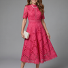 Juno | Short Sleeve Eyelet Lace Fitted Waist Midi Dress
