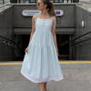 Nathalia | Sleeveless Tie Strap Stripe Pattern Midi Dress