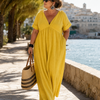 Zomla | Textured V Neck Short Sleeve Flowing Midi Dress