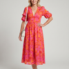 Zarelle | Puff Sleeve V Neck Bold Floral Print Midi Dress