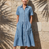 Geneva | Gathered Waist Collar Front Midi Dress