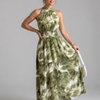 Olivia | Gathered Waist Abstract Print Midi Dress