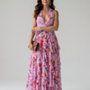 Nori | Halter Neck Ruched Bodice Floral Maxi Dress