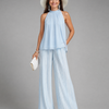 Sylmara | Halter Neck Flowing Top And Pleated Wide Leg Pants Set