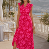Zame | Sleeveless V Neck Ruffle Trim Midi Dress
