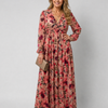 Camelo | Floral Print Long Sleeve Tiered Maxi Dress