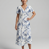 Kael | V Neck Soft Botanical Print Midi Dress