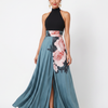 Olympas | Halter Bodice Floral Skirt Maxi Dress