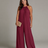 Sylvara | Pleated Halter Neck Wide Leg Relaxed Jumpsuit