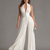 Zakira | Pleated Halter Neck Wide Leg Jumpsuit