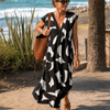Verain | Abstract Print V Neck Flowing Midi Dress