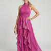 Orea | High Neck Gathered Ruffle Layers Maxi Dress