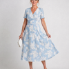 Marion | Floral Print Short Sleeve V Neck Midi Dress