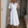 Eden | Short Sleeve Button Front Waist Tie Midi Dress
