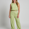 Otilia | Sleeveless Crew Neck Elastic Waist Leg Pants Set