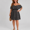 Novom | Cold Shoulder Ruffle Overlay Knee Length Dress