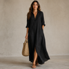SOLINE | Loose Black Maxi Dress with Buttons