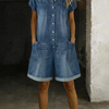 Sofía | Denim-Look Cotton Short Vintage Overalls