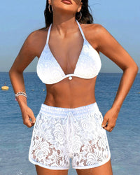 Lara | Chic Solid Color Lace Bikini Ensemble