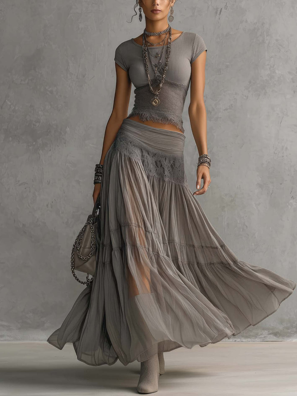 Elena | Top and Pleated Maxi Skirt Set