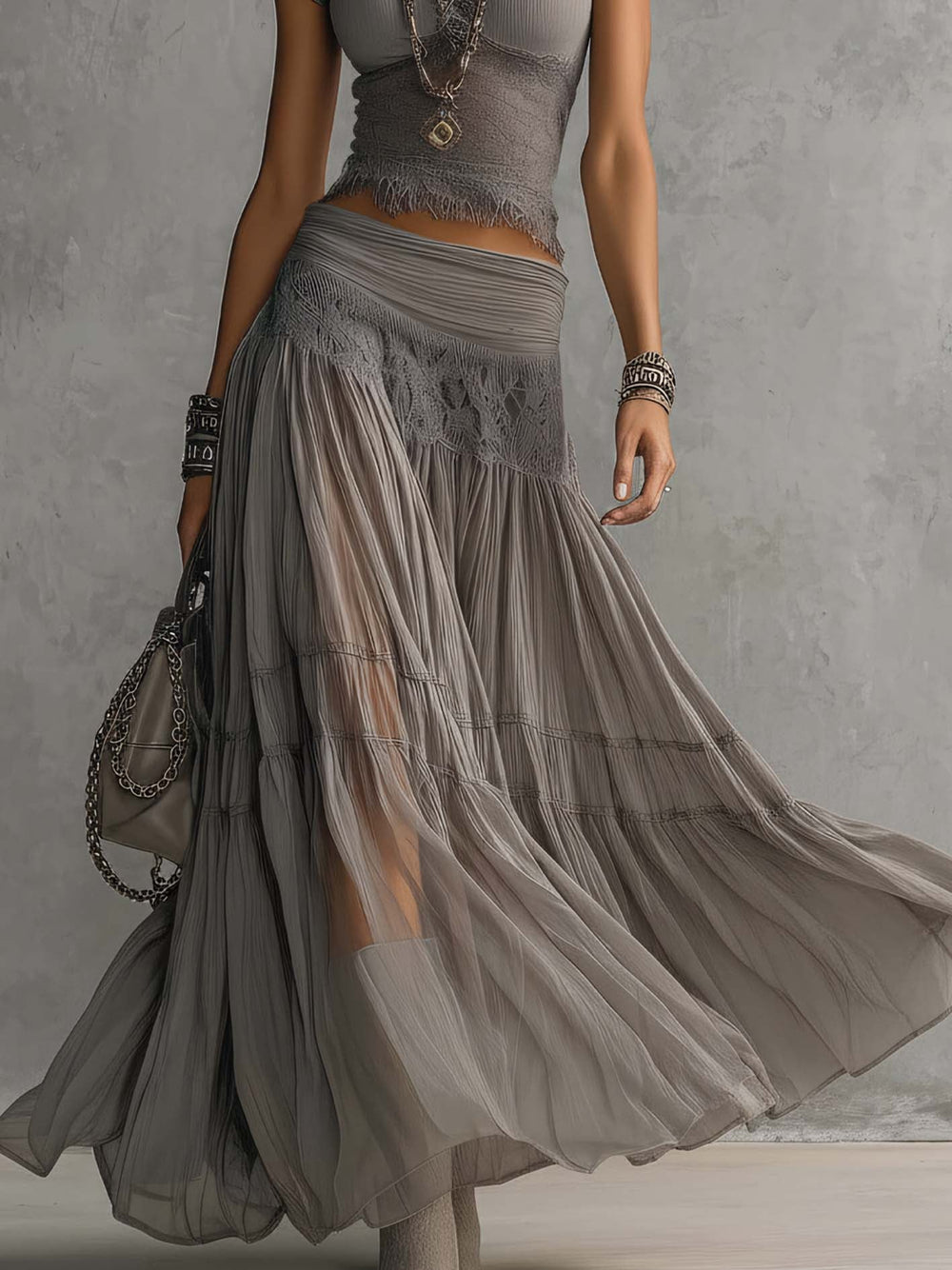 Elena | Top and Pleated Maxi Skirt Set