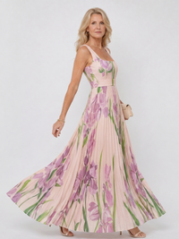 Vimele | Pleated Sleeveless Square Neck Midi Dress