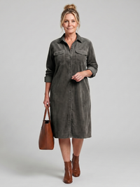Pema | Long Sleeve Patch Pockets Midi Dress