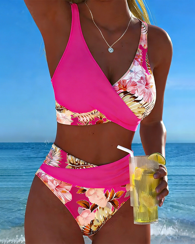 Roan | Floral Print Bikini with Contrasting Design and Slit Detail