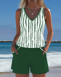 Mia | Casual Printed Two-Piece Swimsuit with V-Neck and Pockets