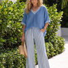 Wren | Contrast V Neck Tunic Stripe Trouser Set