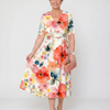 Corinne | Floral Print Short Sleeve V Neck Midi Dress