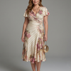 Katarina | Flutter Sleeve Wrap Floral Stripe Print Midi Dress