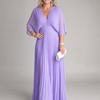 Semorph | V Neck Long Sleeve Pleated Maxi Dress