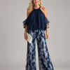 Xylara | Layered Halter Neck Printed Wide Leg Jumpsuit