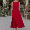 Corane | Sleeveless Crew Neck Fitted Bodice Midi Dress