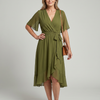 Keziah | Short Sleeve Wrap Soft Flowing Hem Midi Dress
