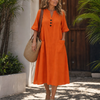 Lumar | Button Detail Three Quarter Sleeve Relaxed Midi Dress