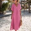 Thamal | Washed Cotton Blend V Neck Relaxed Midi Dress