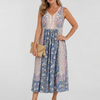 Lemez | Mixed Floral Sleeveless Button Detail Midi Dress