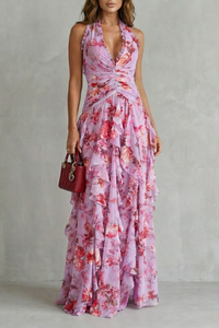 Belladina | Romantic Cascading Rose Long Dress with American Neckline