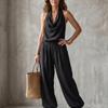 Yvaine | Drape Neck Fluid Top Wide Leg Set
