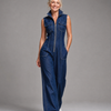 Samantha | Zip Front Sleeveless Denim Wide Leg Jumpsuit