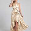 Honora | Halter Neck Wrap Asymmetric Hem Midi Dress