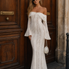 Isome | Off Shoulder Fitted Silhouette Maxi Dress