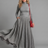 Lana | Long Sleeve Turtleneck Defined Waist Midi Dress